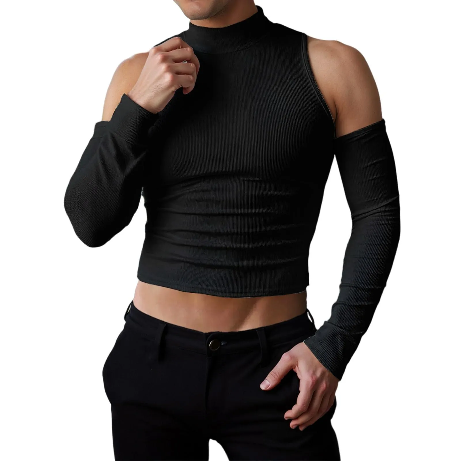 Duohropke Canottiera sportiva da uomo a collo alto, senza maniche, per palestra, sport, crop, per allenamento, bodybuilding, fitness, ascelle, estive, spiaggia, per il tempo libero, 01 nero, XL - immagine 1