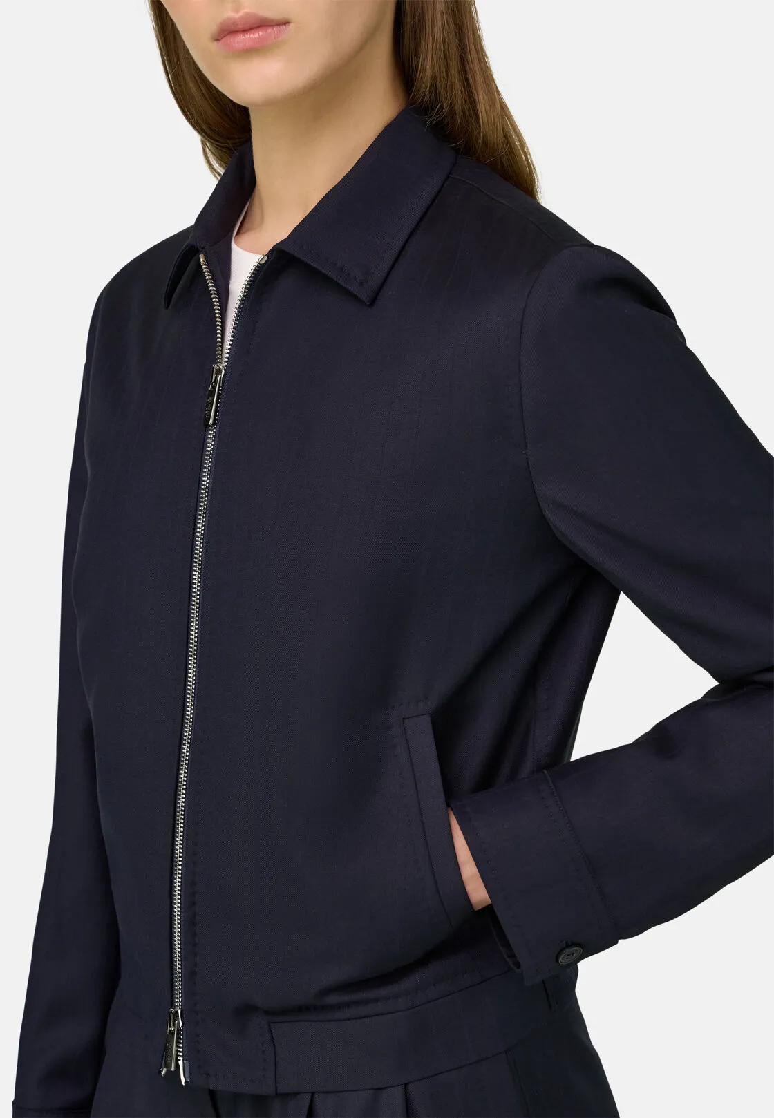 Boggi, Giacca Full Zip Gessata, Donna, Navy, Taglia: S - immagine 3