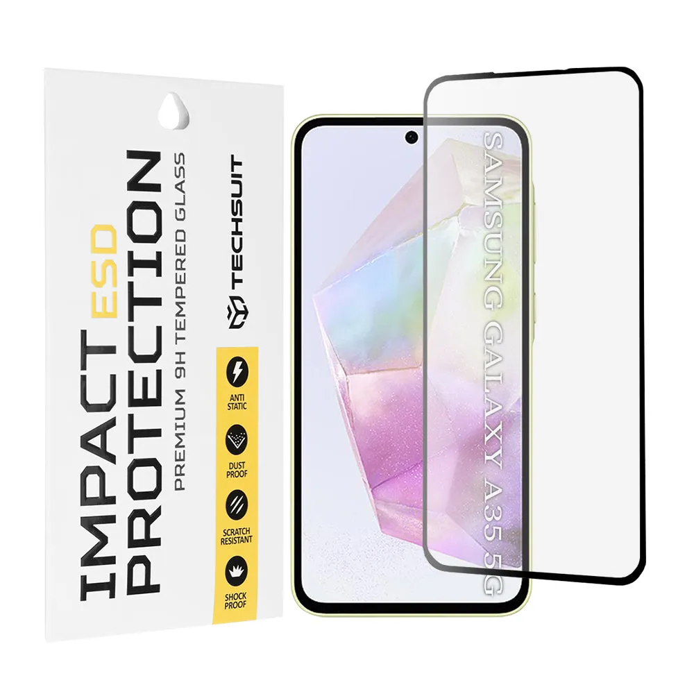 Pellicola protettiva per schermo Techsuit per Samsung Galaxy M35 / A55 5G A556 / A35 5G A356, Vetro temperato, Full Glue, Nero - immagine 1