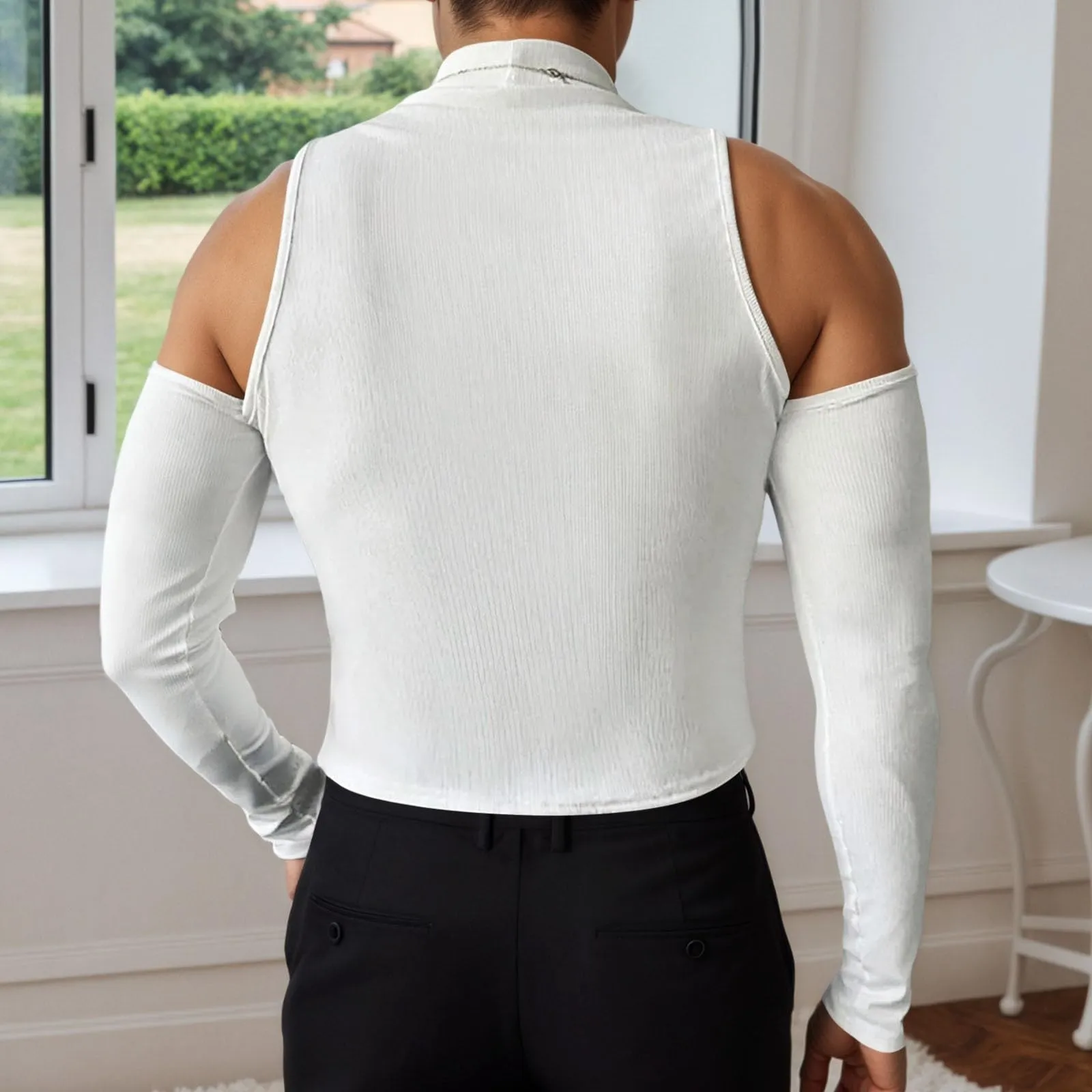 Duohropke Canottiera sportiva da uomo a collo alto, senza maniche, per palestra, sport, crop, per allenamento, bodybuilding, fitness, ascelle, estive, spiaggia, per il tempo libero, 01 bianco, M - immagine 4