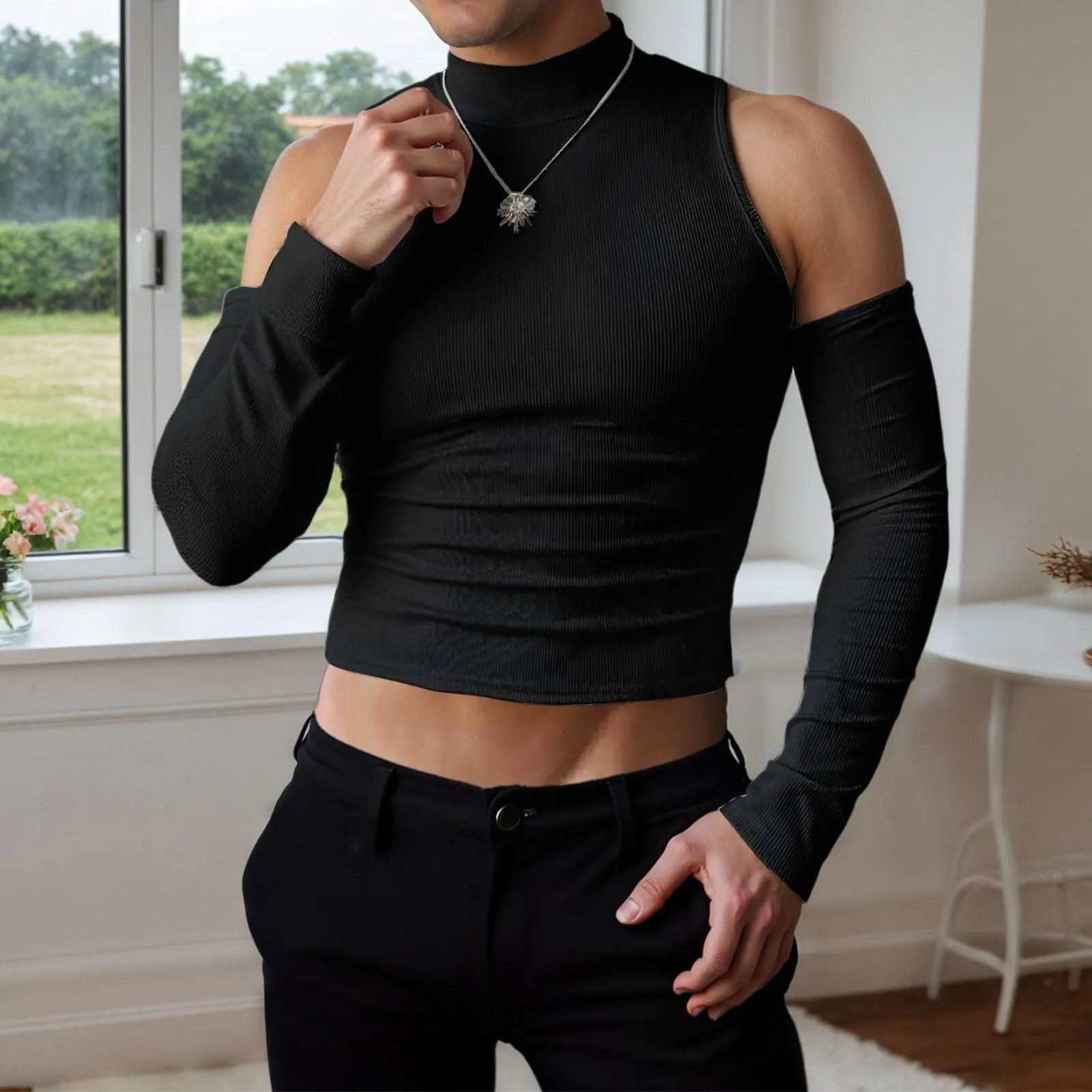 Duohropke Canottiere Sportive da Uomo, Maniche Corte, con Scollo a Rotondo, per Palestra, Sport, Bodybuilding, Fitness, Stringer, Crop Top, Baggy, Tank Top, per Estate, Spiaggia, Sottocamicie, Camicia - immagine 2