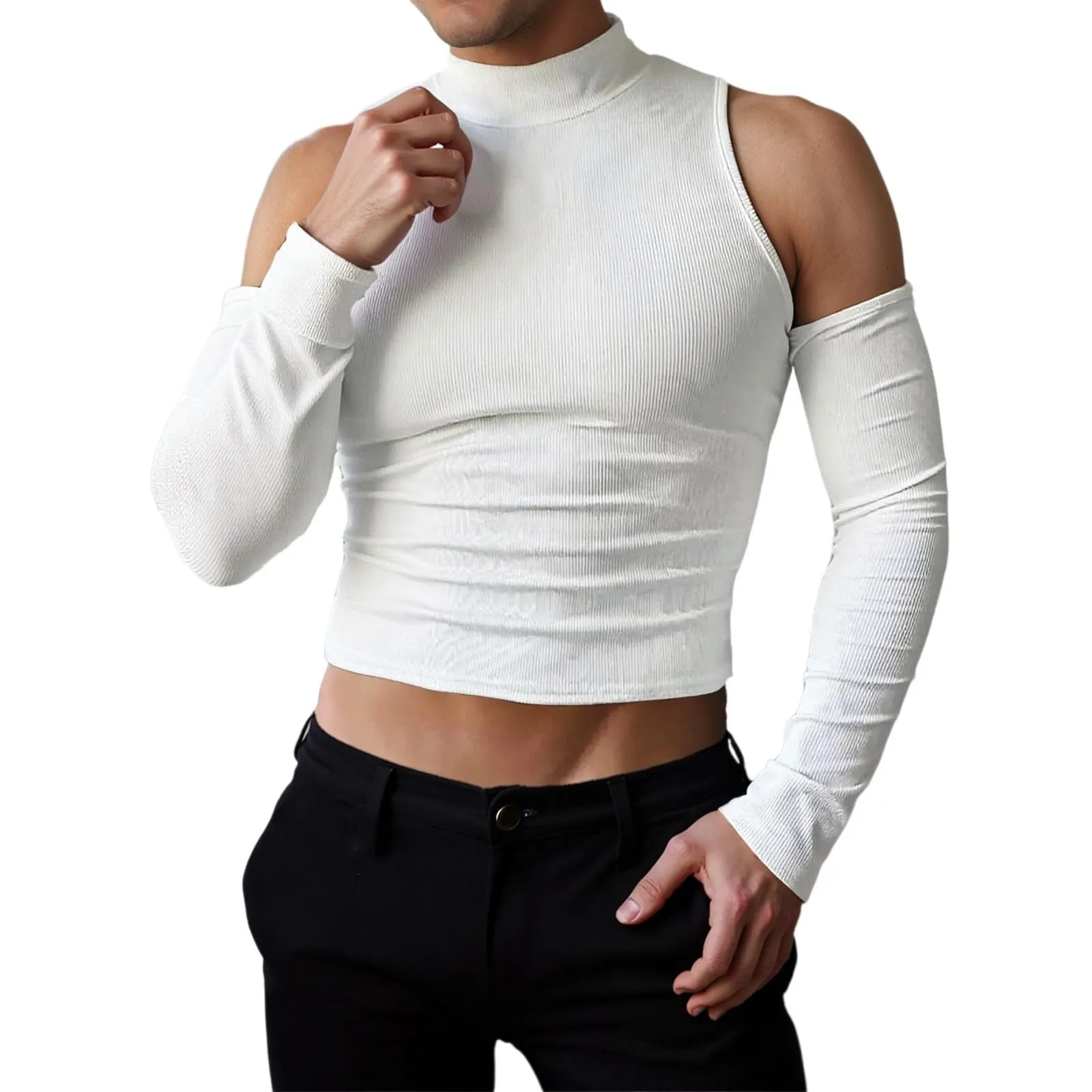 Duohropke Canottiera sportiva da uomo a collo alto, senza maniche, per palestra, sport, crop, per allenamento, bodybuilding, fitness, ascelle, estive, spiaggia, per il tempo libero, 01 bianco, XL - immagine 1