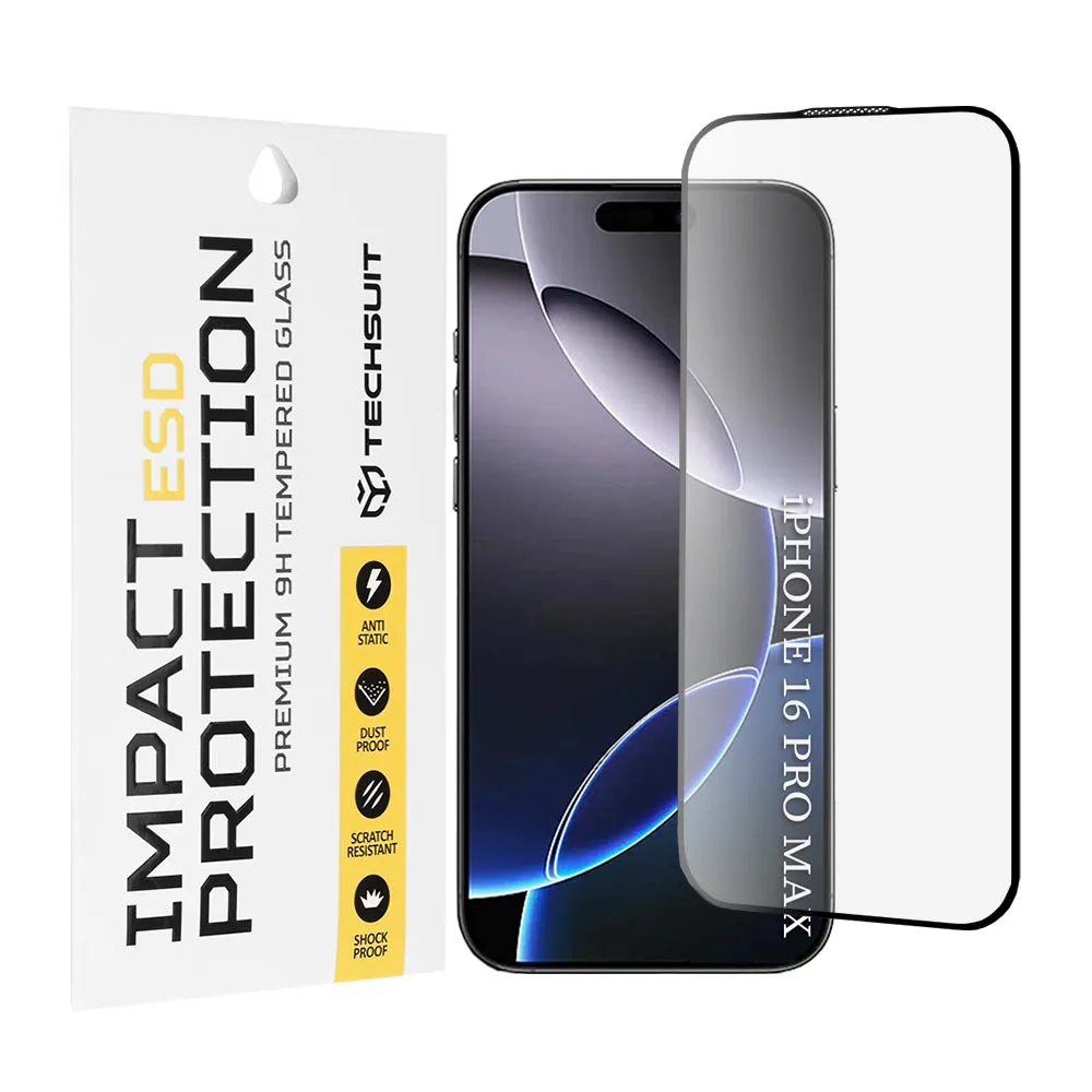 Pellicola protettiva per schermo Techsuit per Apple iPhone 16 Pro Max, Vetro temperato, Full Glue, Nero - immagine 1