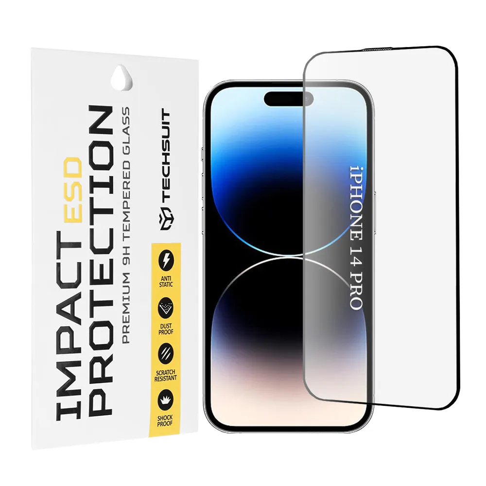 Pellicola protettiva per schermo Techsuit per Apple iPhone 14 Pro, Vetro temperato, Full Glue, Nero - immagine 1