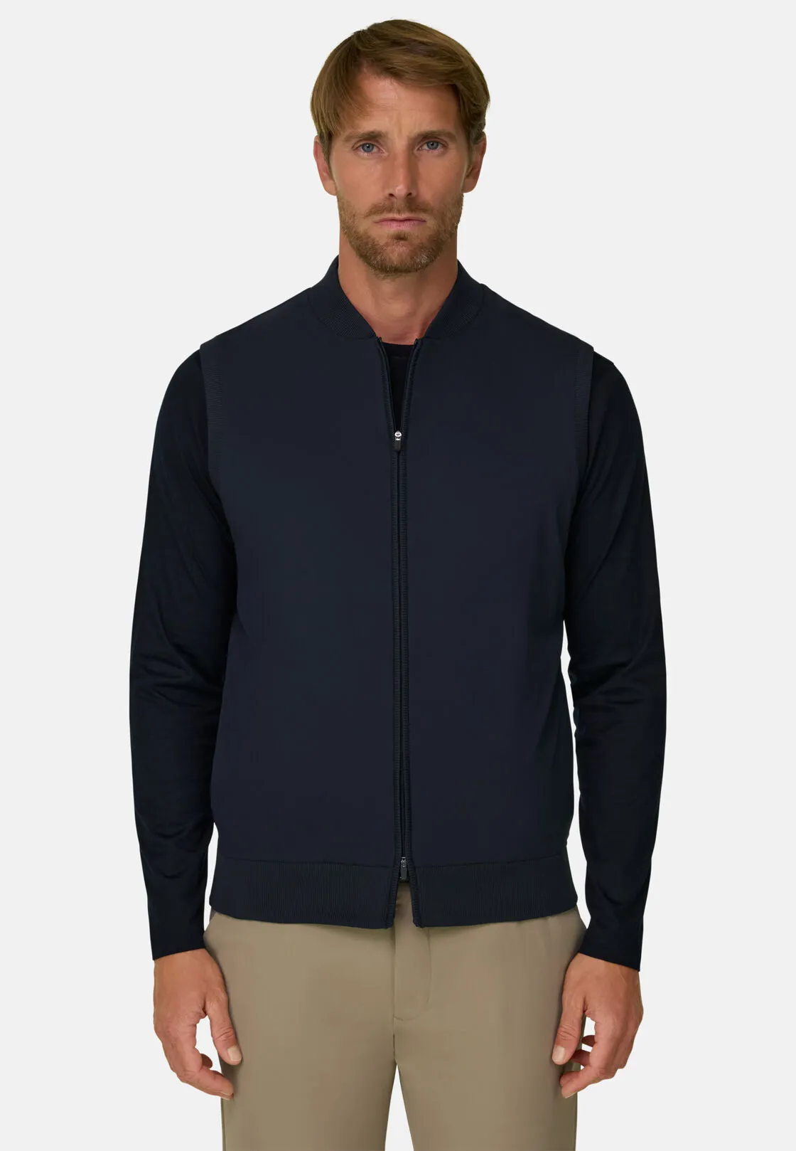 Boggi, Gilet Navy In Maglia Riciclata E Jersey Tecnico, Uomo, Navy, Taglia: M - immagine 1