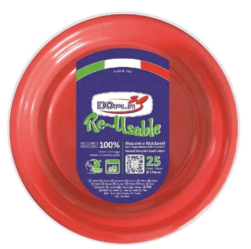Piatti in Plastica DOPLA per Frutta Rosso - Confezione da 25 Pezzi - immagine 1