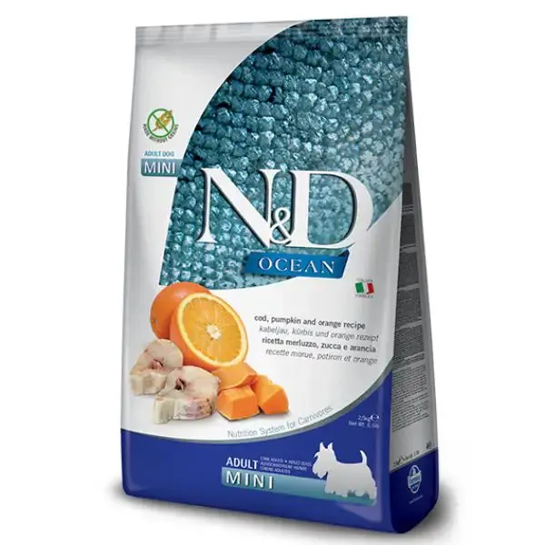 Farmina N&D Ocean Canine Adult Mini Merluzzo Zucca e Arancia 2,5 kg - Crocchette monoproteiche cane - immagine 1