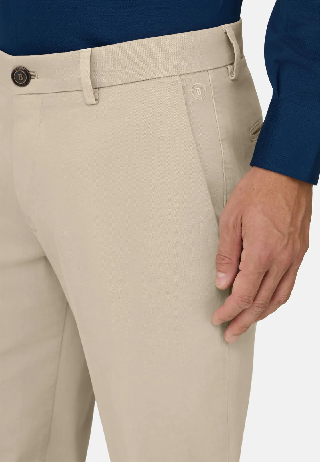 Boggi, Pantaloni In Cotone Elasticizzato, Uomo, Beige, Taglia: 32 - immagine 3
