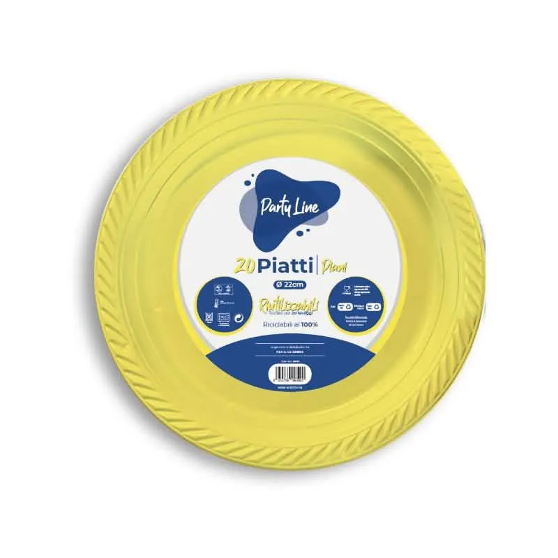 Piatti Party Line Riutilizzabili 20 Pezzi Gialli - immagine 1
