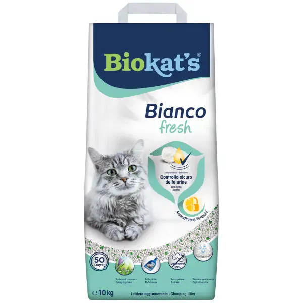 Lettiera agglomerante per gatti in bentonite Biokat's Bianco 10 lt (10 kg) Fresh - Lettiera agglomerante - immagine 1