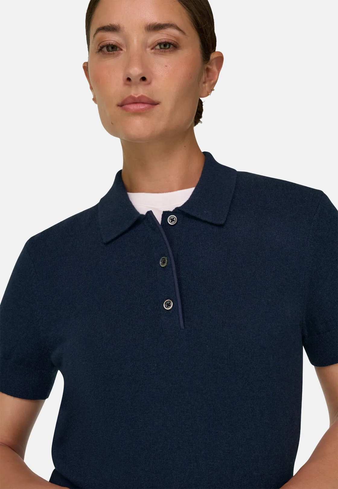 Boggi, Polo In Maglia In Lane Cashmere, Donna, NAVY SCURO, Taglia: L - immagine 3