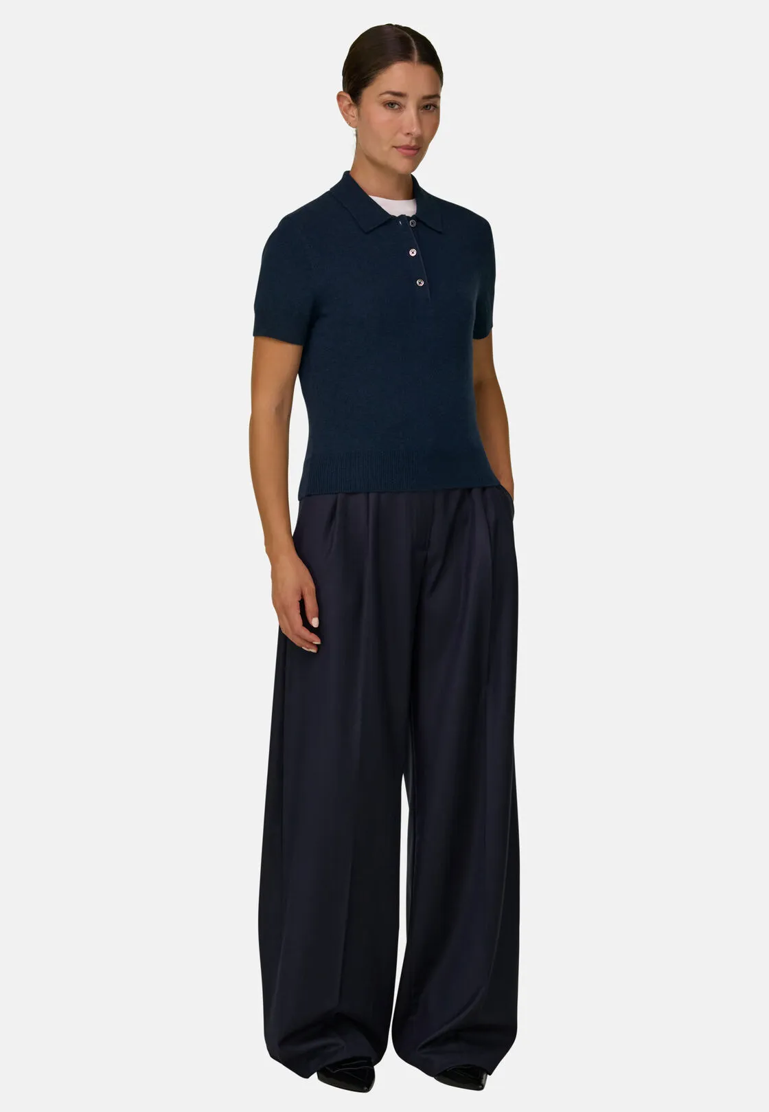 Boggi, Polo In Maglia In Lane Cashmere, Donna, NAVY SCURO, Taglia: S - immagine 2