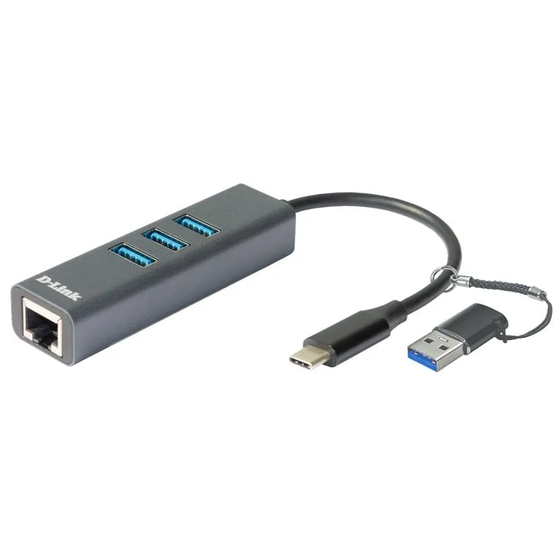 Adattatore D-Link DUB-2332 da USB-C/USB a Gigabit Ethernet con 3 porte USB 3.0 PD 60 W - immagine 1