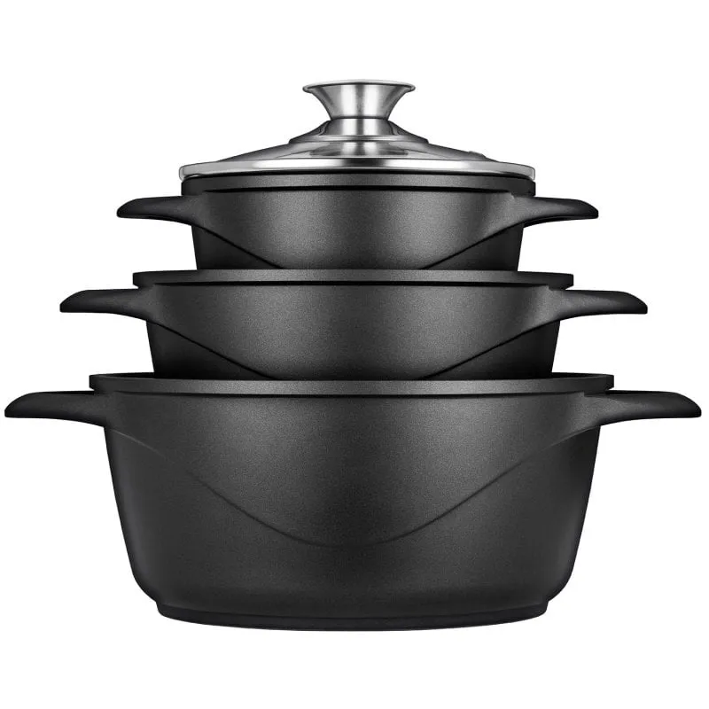 Briebe MGK-18 Set di pentole 6 pezzi in alluminio pressofuso 3 pentole 16/20/24 cm + coperchi in vetro - immagine 1