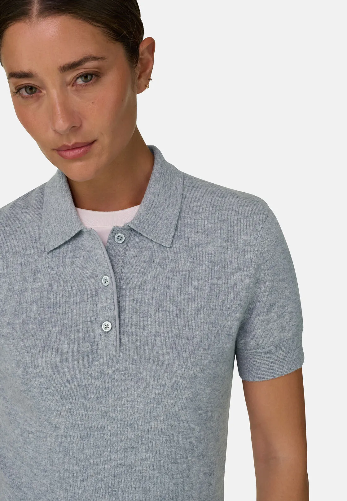 Boggi, Polo In Maglia In Lane Cashmere, Donna, Grigio, Taglia: S - immagine 3