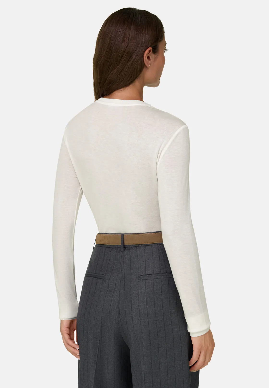 Boggi, T-shirt In Costa Misto Lana, Donna, Bianco, Taglia: M - immagine 4