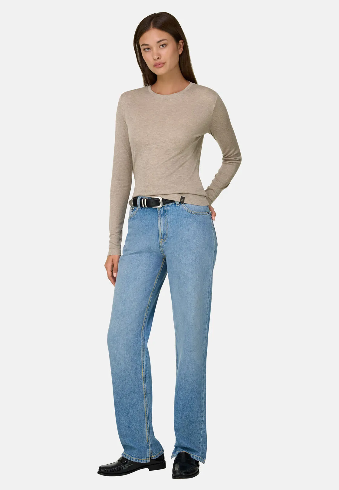 Boggi, T-shirt In Costa Misto Lana, Donna, Beige, Taglia: L - immagine 2