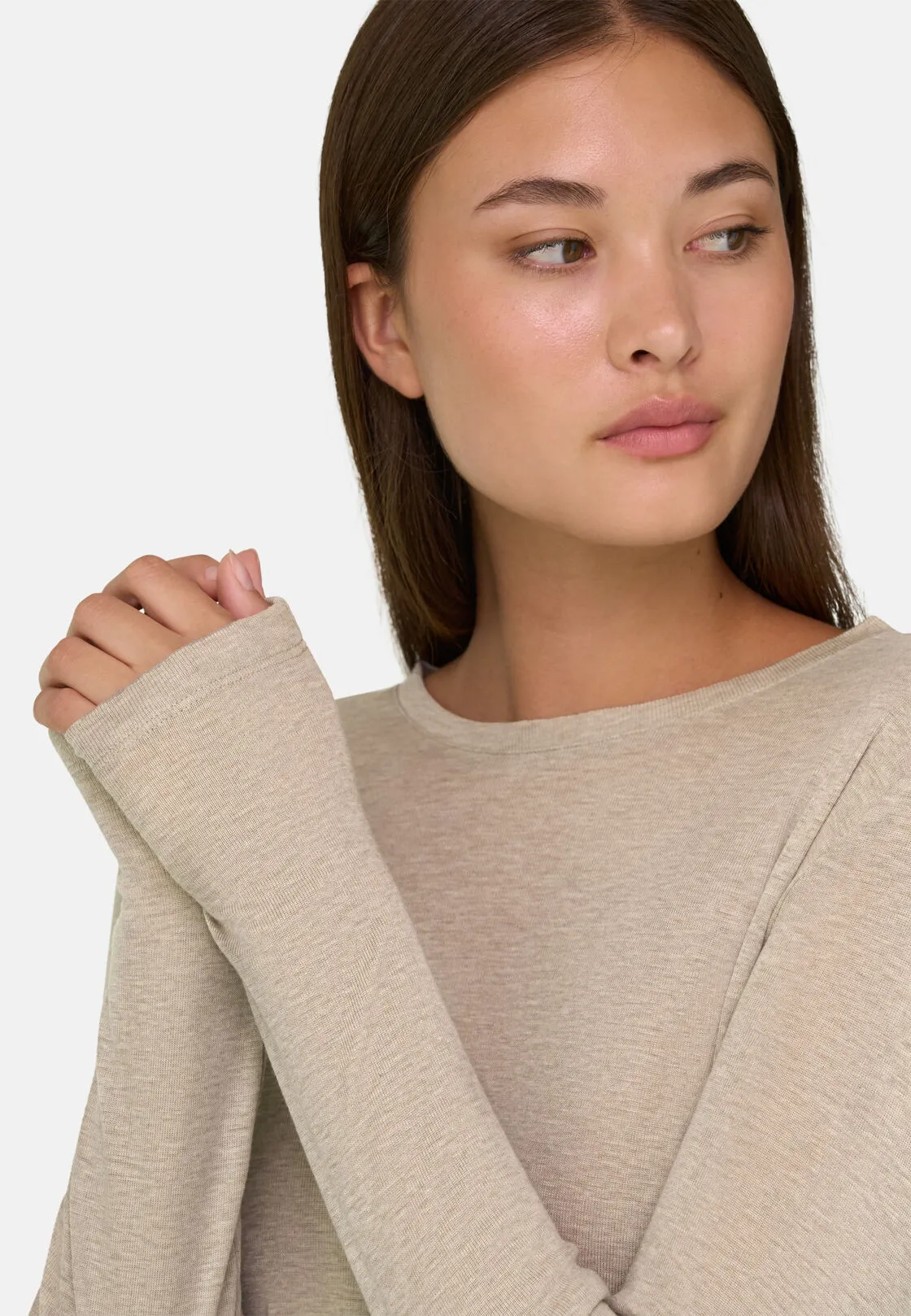 Boggi, T-shirt In Costa Misto Lana, Donna, Beige, Taglia: S - immagine 3