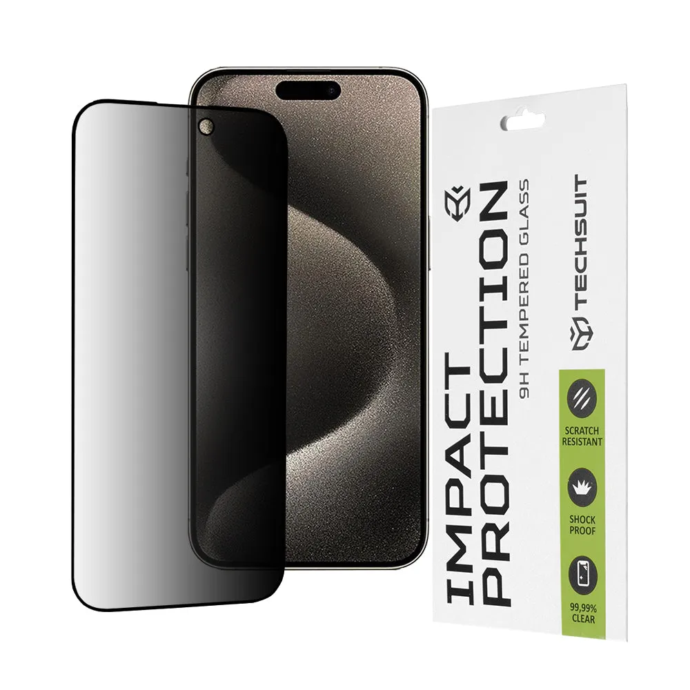 Pellicola protettiva per schermo Privacy Techsuit per Apple iPhone 15 Pro Max, Vetro Temperato, Full Glue, 111D - immagine 1