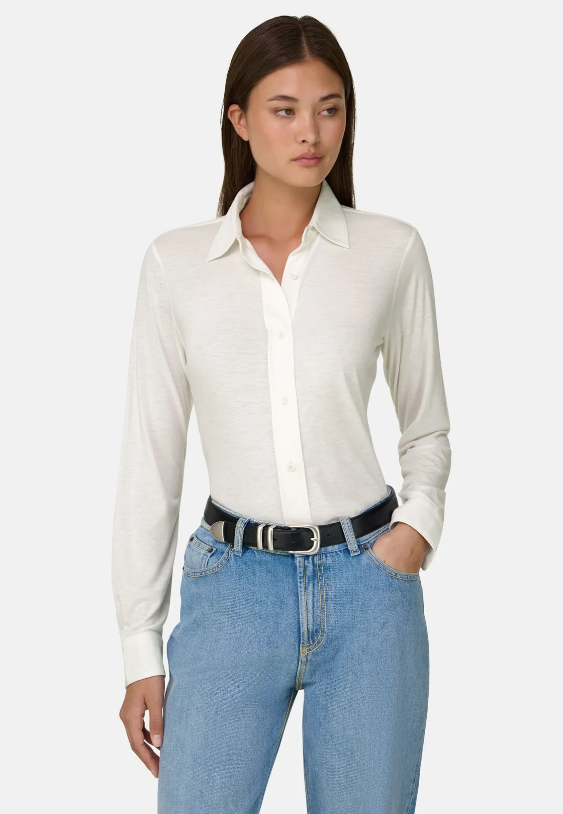 Boggi, Polo Camicia In Jersey, Donna, Bianco, Taglia: M - immagine 1