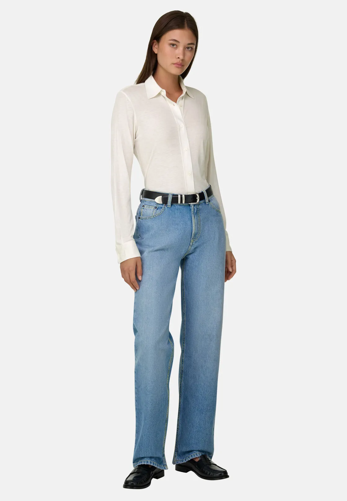 Boggi, Polo Camicia In Jersey, Donna, Bianco, Taglia: S - immagine 2