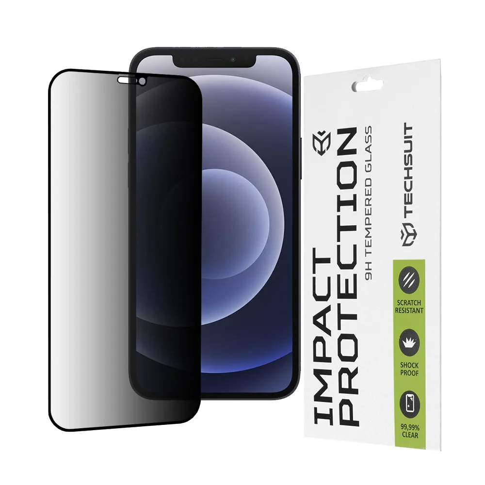 Pellicola protettiva per schermo Privacy Techsuit per Apple iPhone 12 / 12 Pro, Vetro temperato, Full Glue, 111D - immagine 1