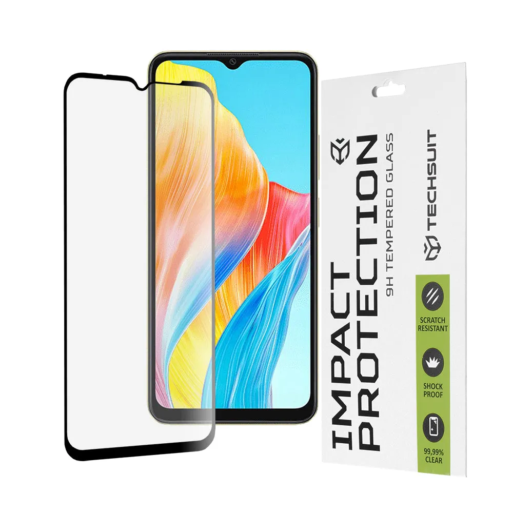 Pellicola protettiva per schermo Techsuit per Oppo A18 / A38, Vetro temperato, Full Glue, 111D, Nero - immagine 1