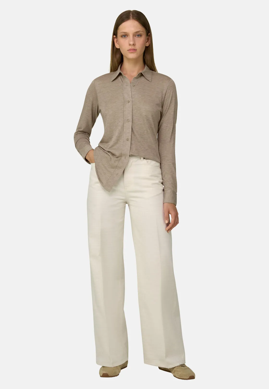 Boggi, Polo Camicia In Jersey, Donna, Taupe, Taglia: L - immagine 2