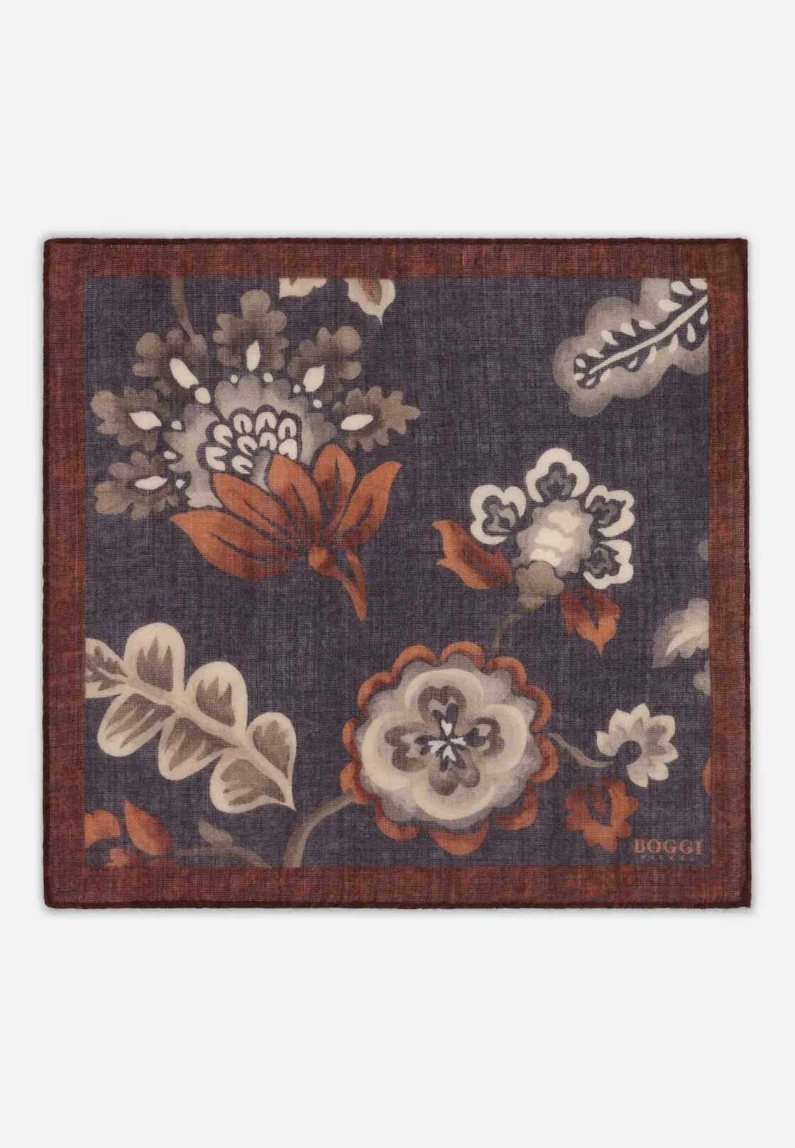 Boggi, Pochette Stampa Macro Floreale In Lana, Uomo, Carbone - immagine 2