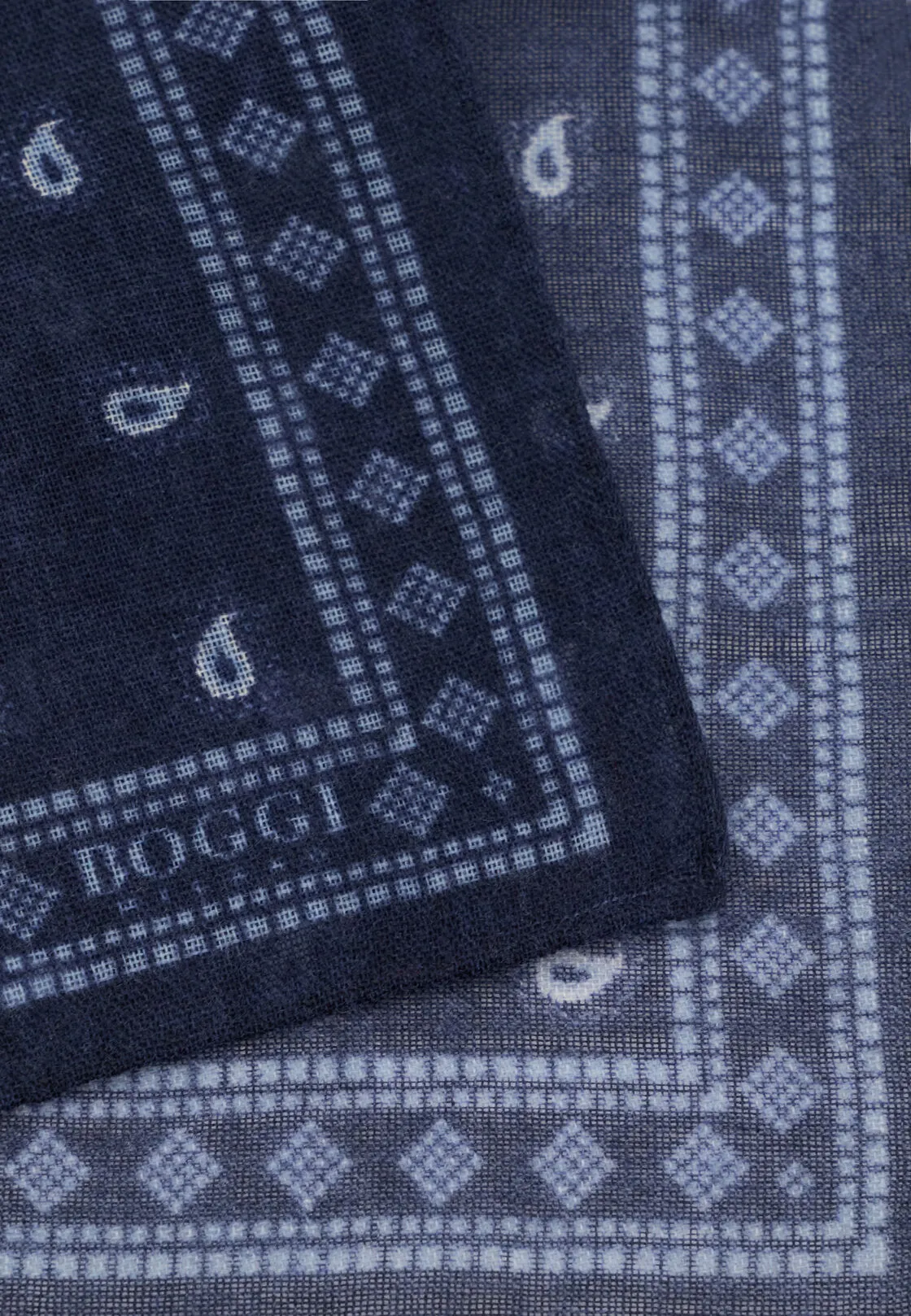 Boggi, Pochette Stampa Micro Paisley In Lana, Uomo, Navy - immagine 3
