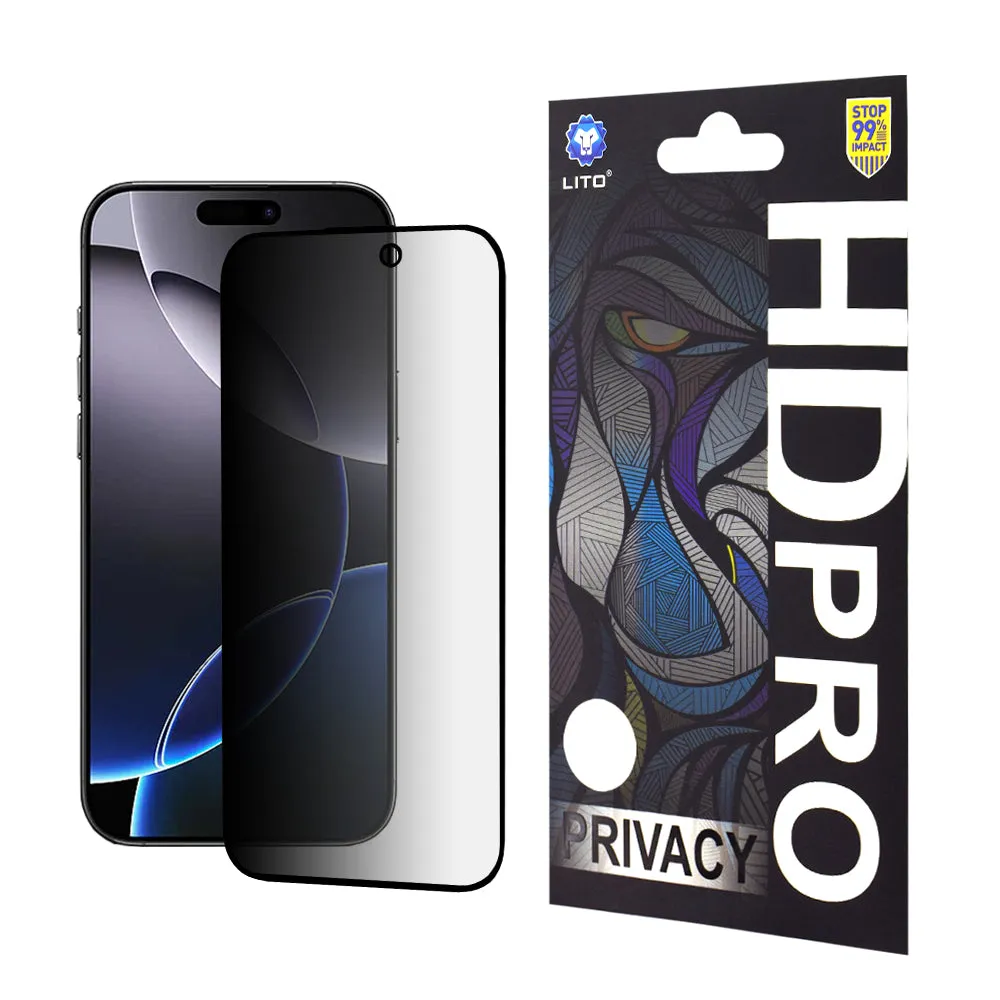 Pellicola protettiva per schermo Privacy Lito HD Pro per Apple iPhone 16 Pro Max, Vetro temperato, Full Glue - immagine 1