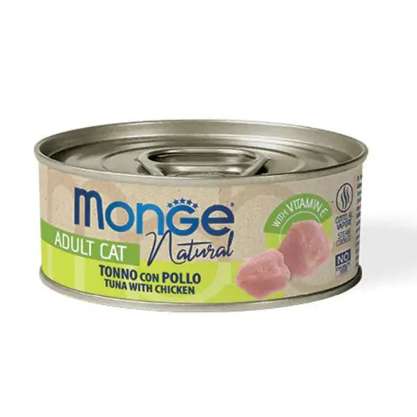 Monge Natural Adult cottura al vapore 80 gr Tonno con Pollo - confezione da 6 pezzi - Cibo umido per gatti - immagine 1