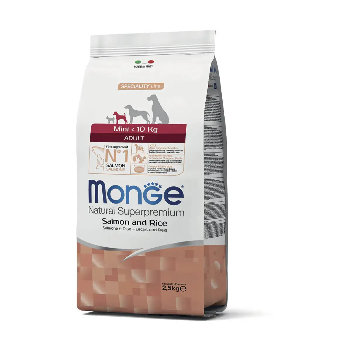 Monge Natural Superpremium All Breeds Adult Mini Monoprotein Salmone con Riso 2,5 kg - Crocchette monoproteiche cane - immagine 1