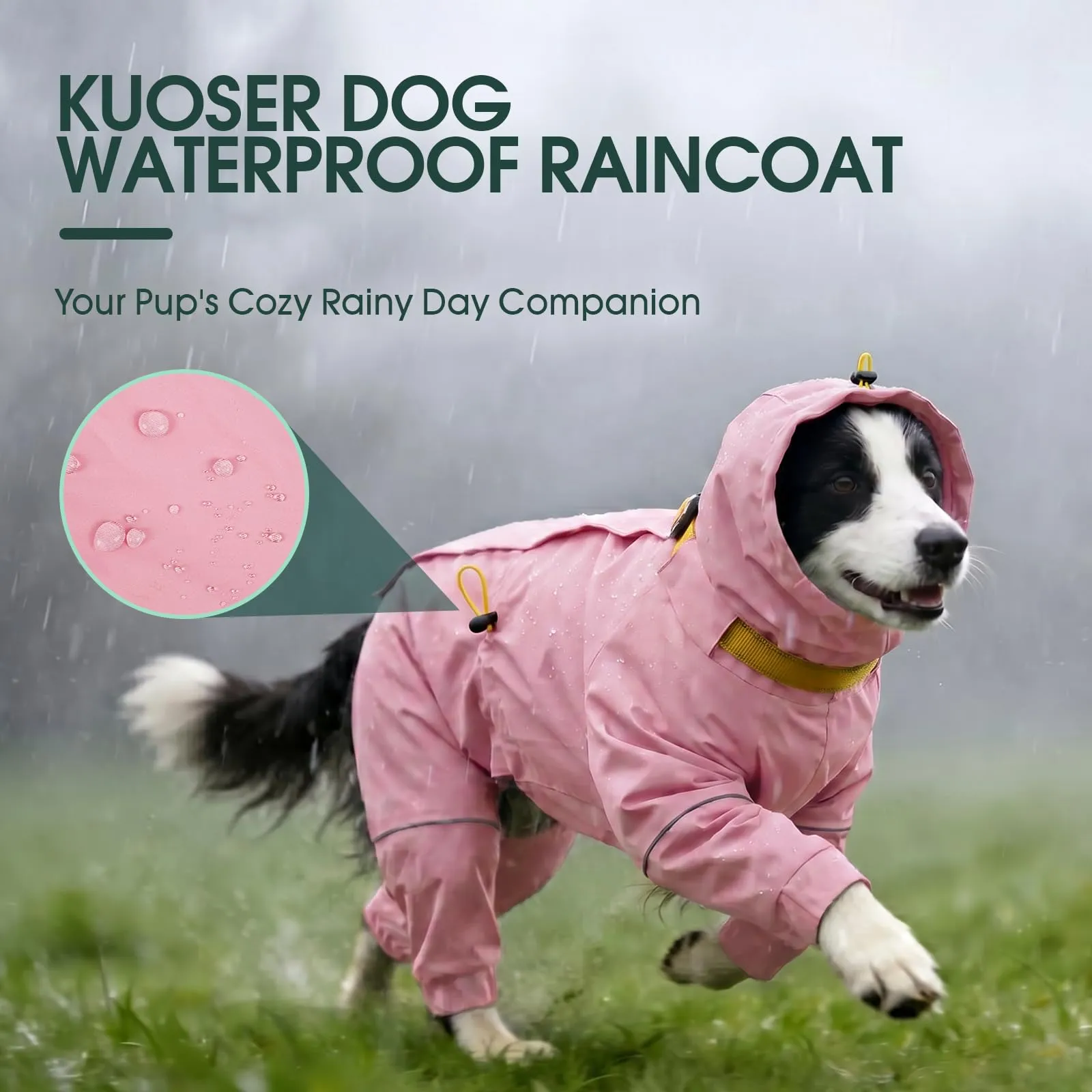 Kuoser Impermeabile per cani, copertura completa, con cappuccio regolabile - immagine 5