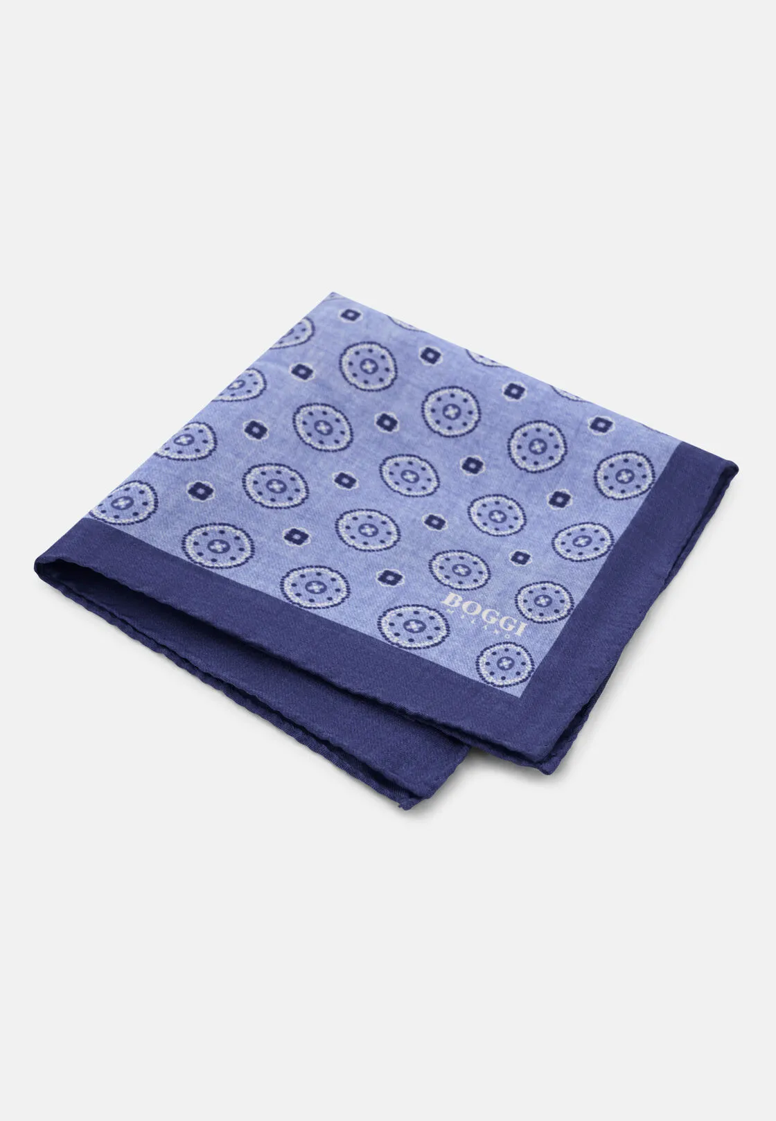 Boggi, Pochette Stampa Motivo Medaglioni In Seta, Uomo, Azzurro - immagine 1