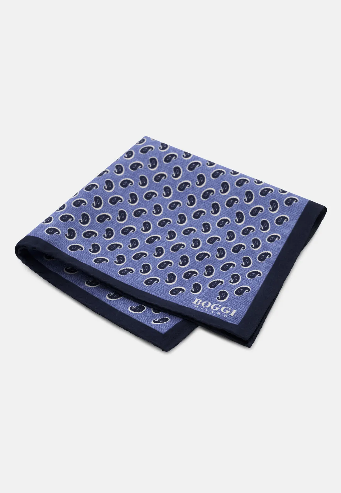 Boggi, Pochette Stampa Micro Paisley In Seta, Uomo, Azzurro - immagine 1