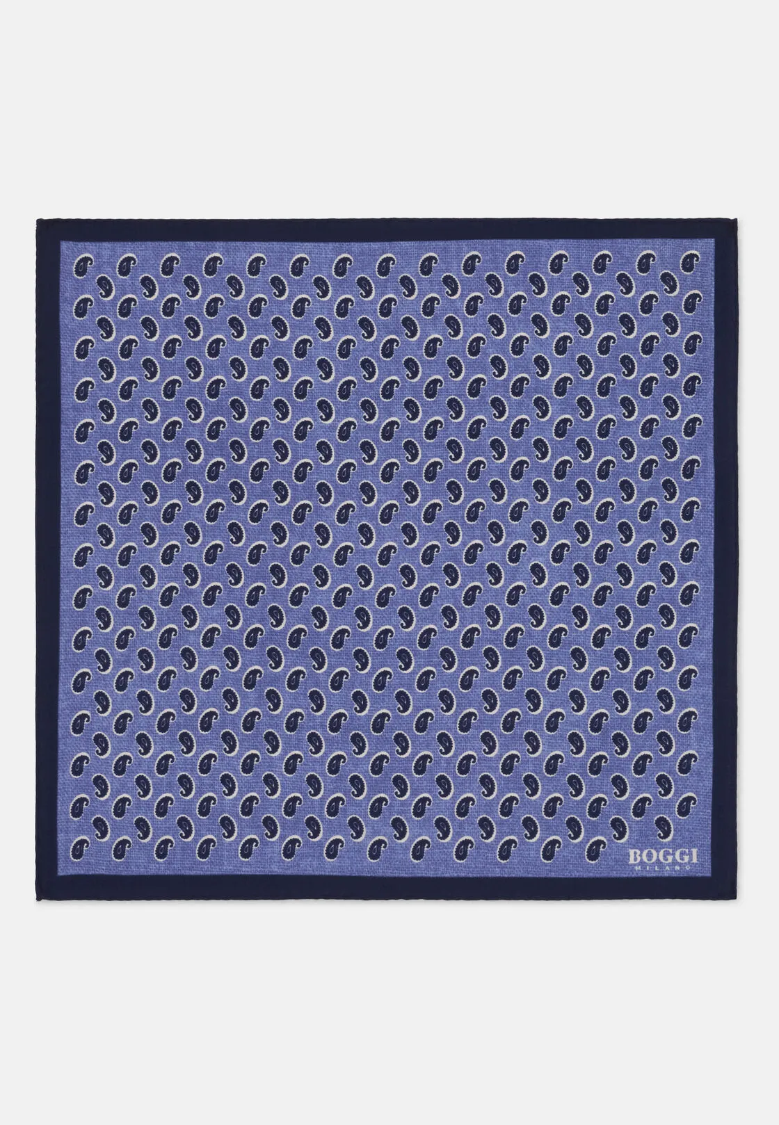 Boggi, Pochette Stampa Micro Paisley In Seta, Uomo, Azzurro - immagine 2