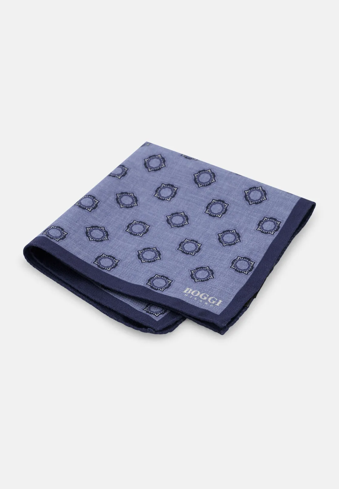 Boggi, Pochette Doppia Stampa Motivo Medaglioni In Seta, Uomo, Azzurro - immagine 1