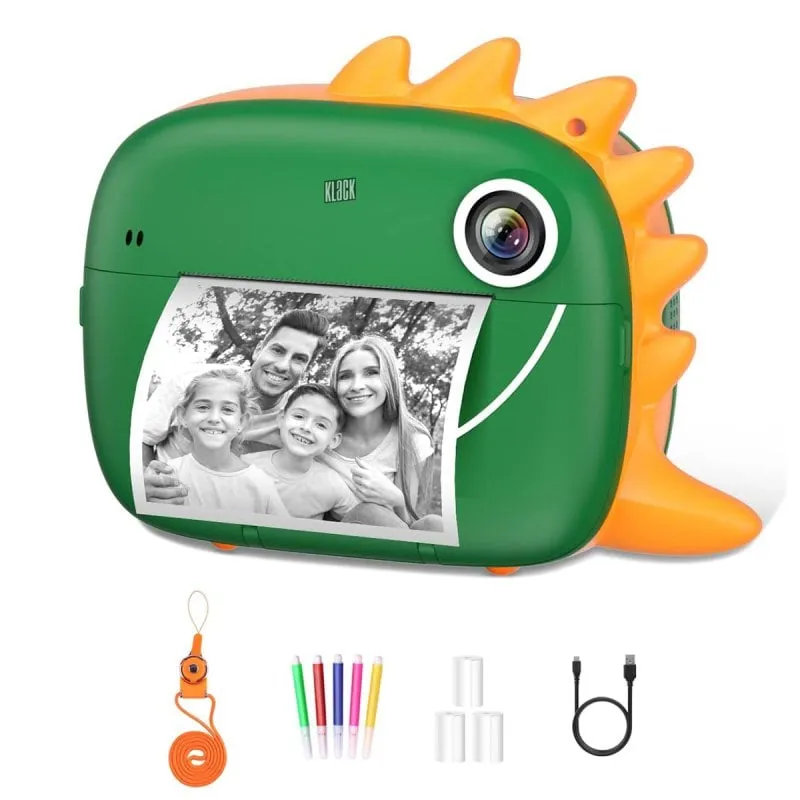 Fotocamera a stampa istantanea Klack per bambini dai 3 ai 12 anni, 2" HD 12MP, verde - immagine 1