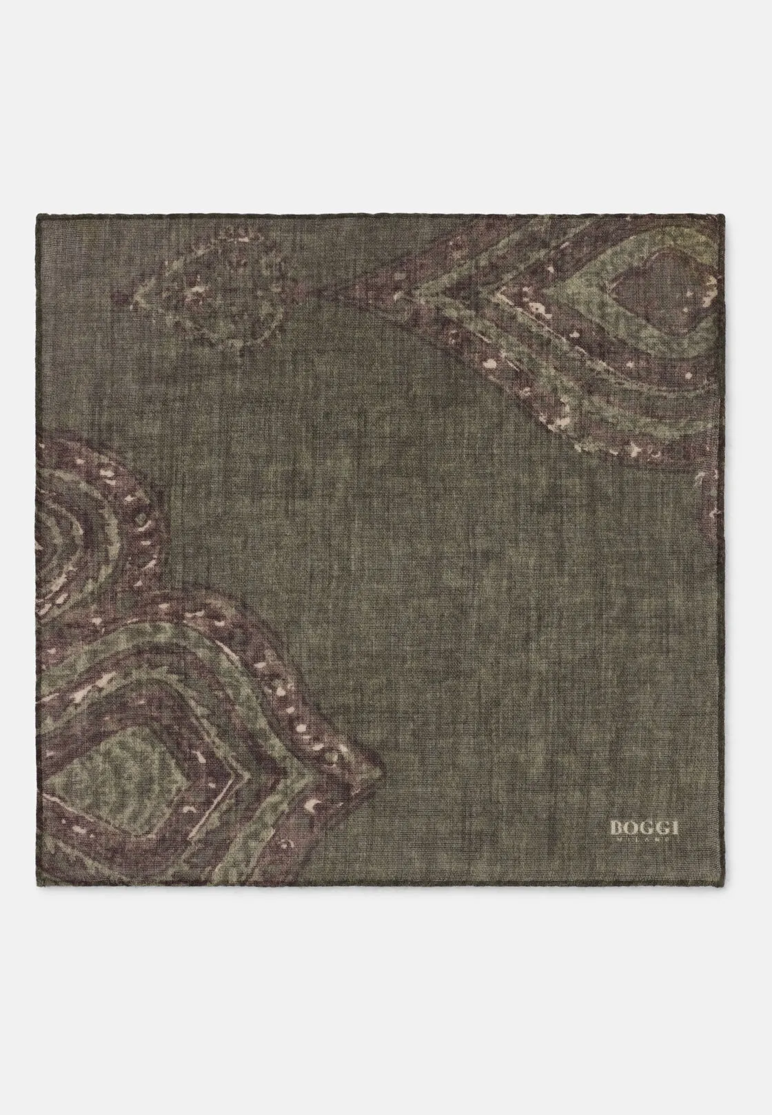 Boggi, Pochette Stampa Macro Fantasia In Lana, Uomo, Verde - immagine 2