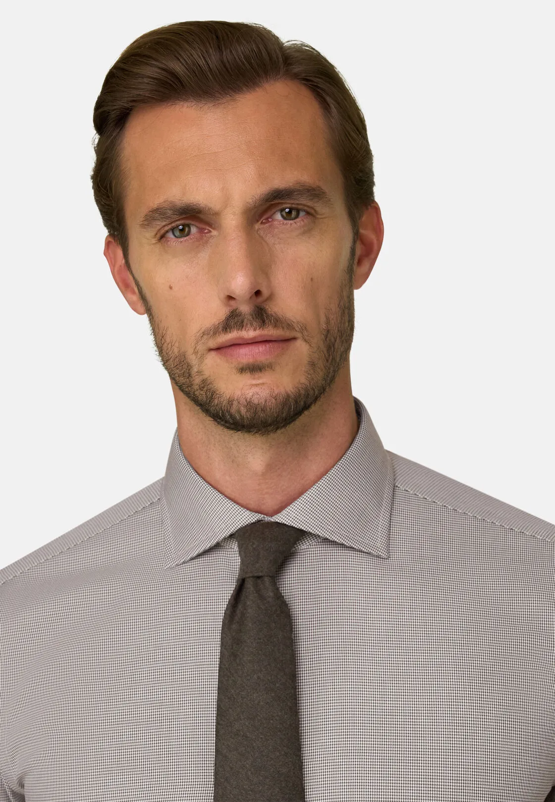 Boggi, Camicia Pied De Poule In Cotone Non-iron Regular Fit, Uomo, Marrone, Taglia: 44 - immagine 3