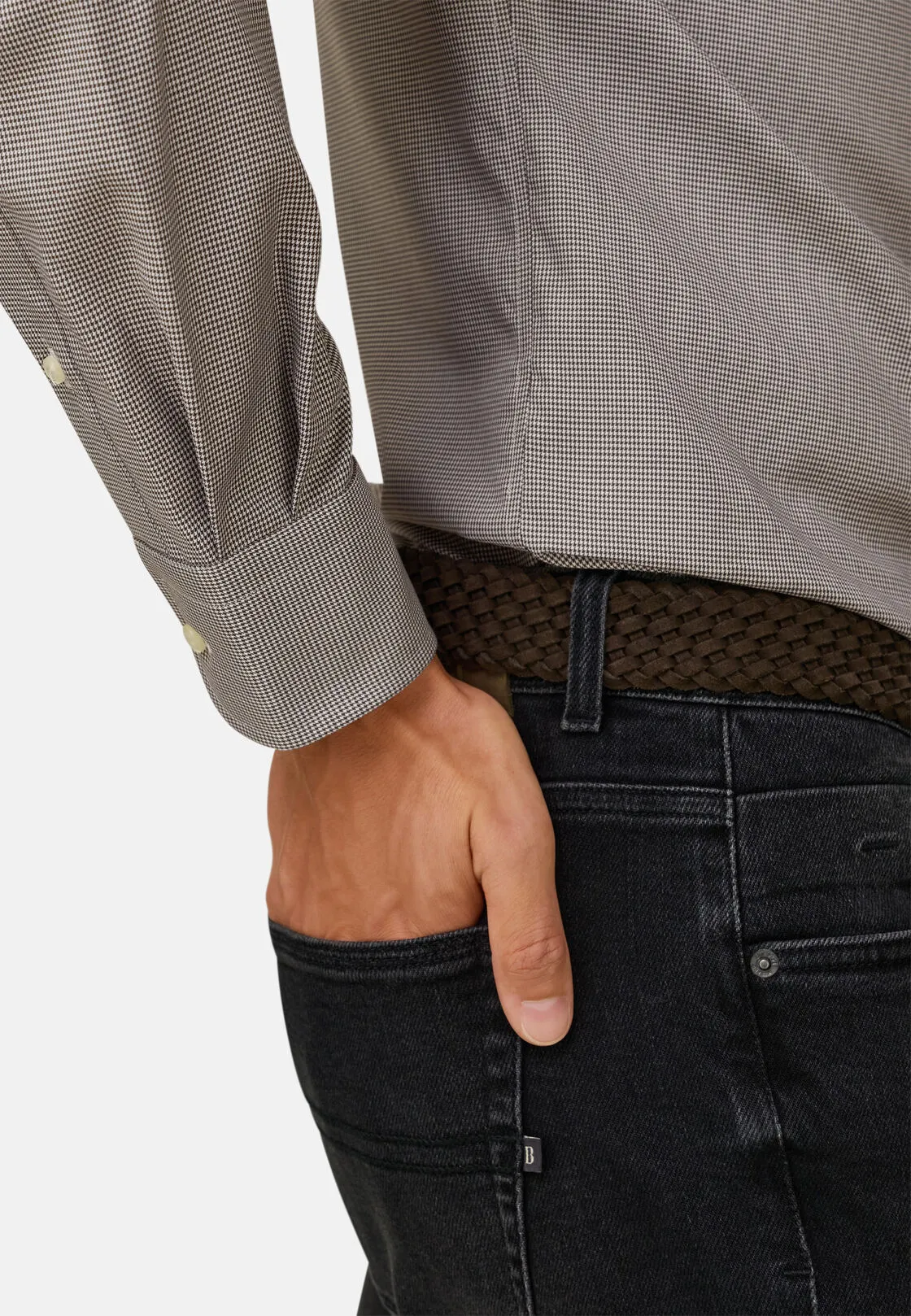Boggi, Camicia Pied De Poule In Cotone Non-iron Regular Fit, Uomo, Marrone, Taglia: 44 - immagine 4