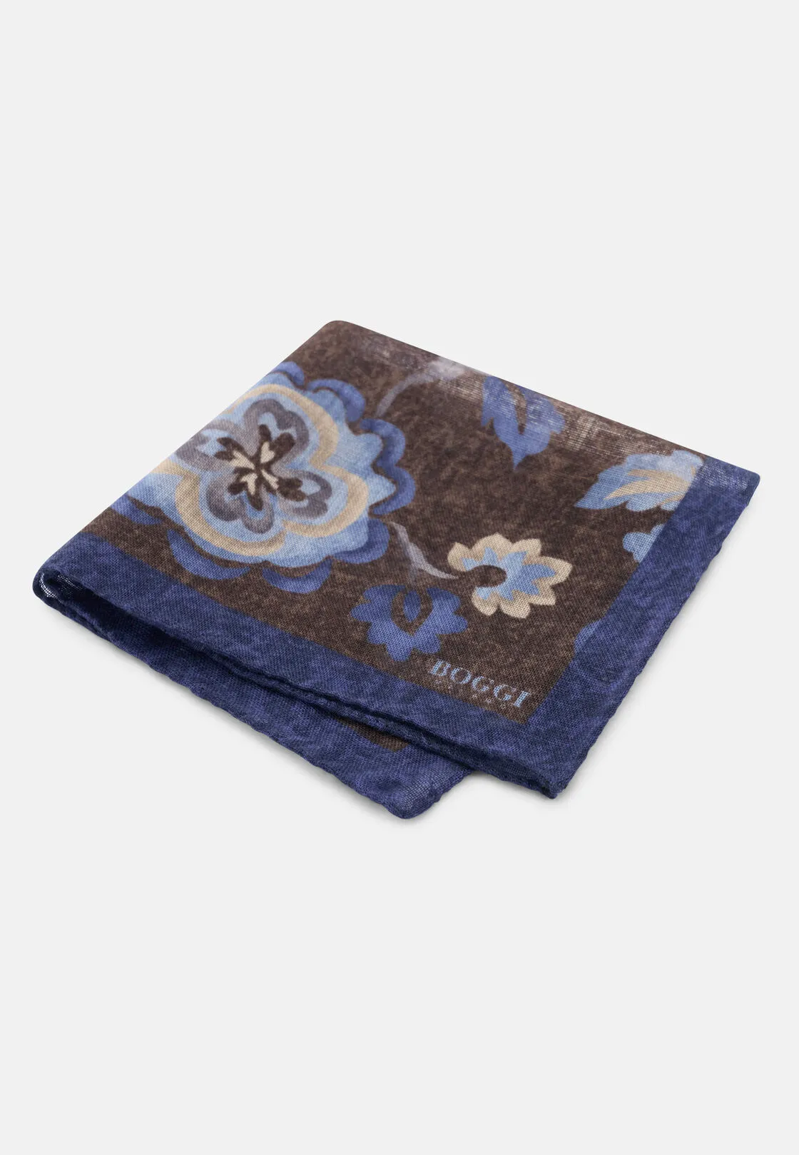 Boggi, Pochette Stampa Macro Floreale In Lana, Uomo, Marrone scuro - immagine 1