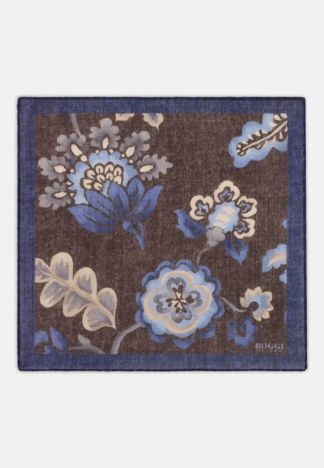 Boggi, Pochette Stampa Macro Floreale In Lana, Uomo, Marrone scuro - immagine 2