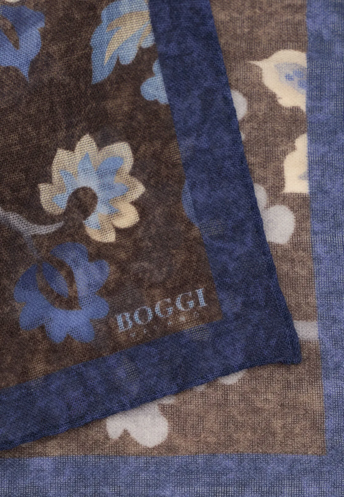 Boggi, Pochette Stampa Macro Floreale In Lana, Uomo, Marrone scuro - immagine 3