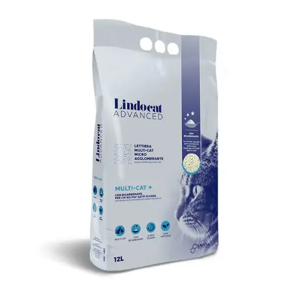 Lindocat Advanced Multi-Cat lettiera agglomerante in bentonite bianca con bicarbonato 12 lt (10,2 kg) - Lettiera agglomerante - immagine 1
