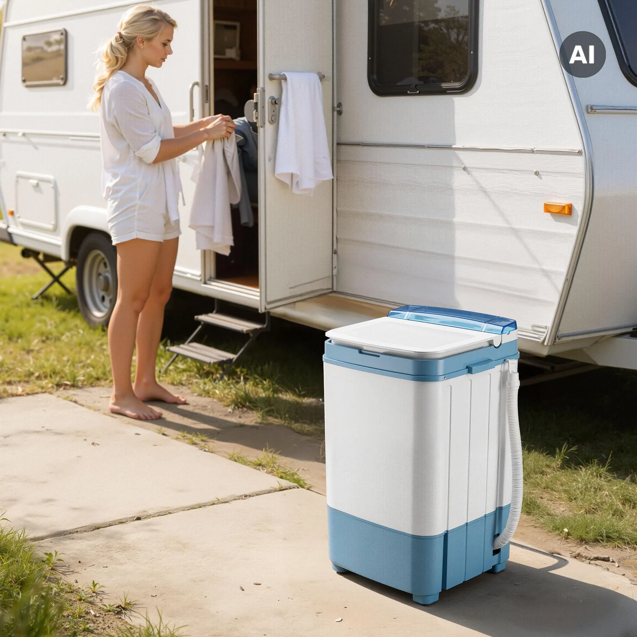 Wiltec Lavatrice da campeggio fino a 6,0 kg 280 W, mini lavatrice portatile 37 x 38 x 66 cm per lavaggio e centrifuga, ideale in viaggio, con timer - immagine 2