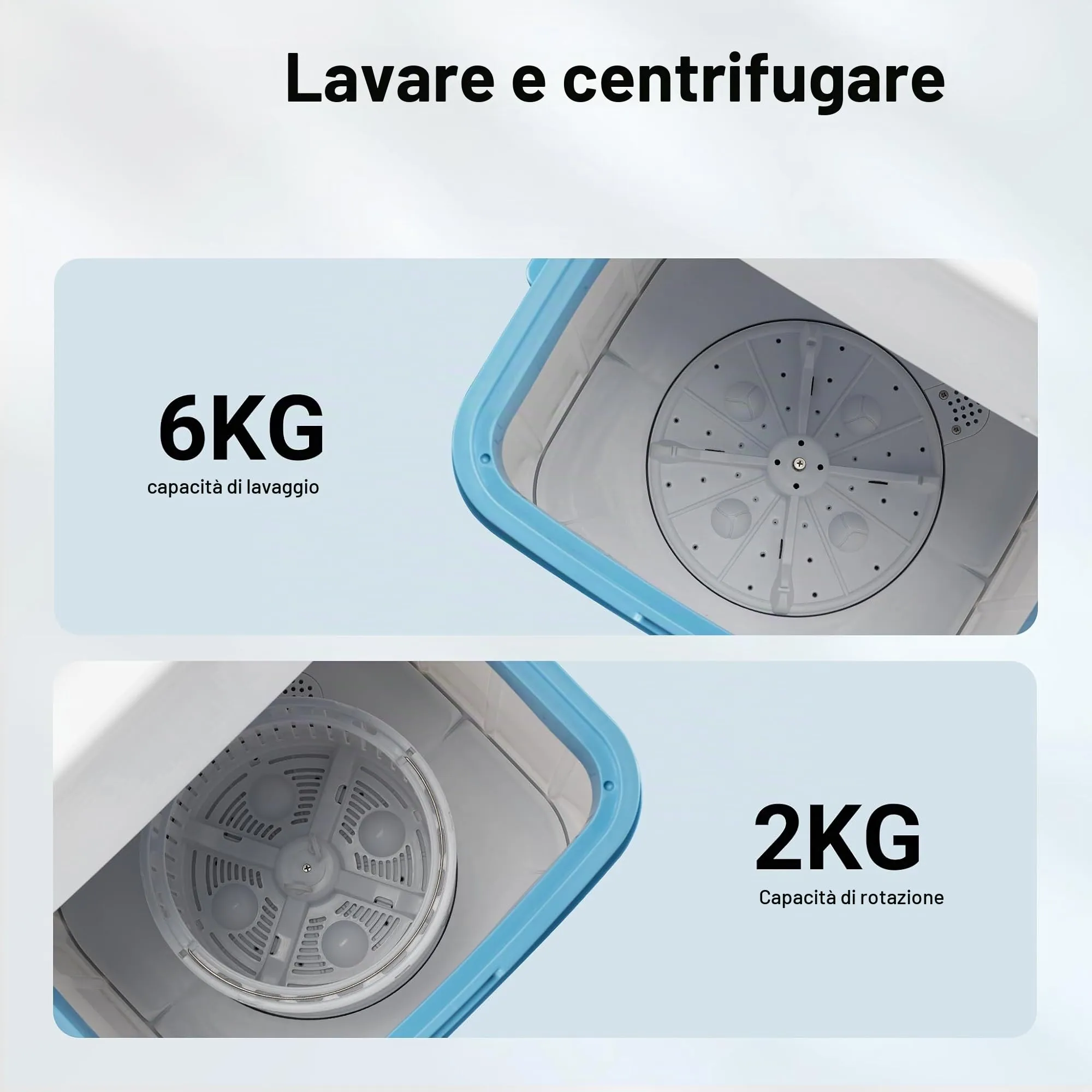 Wiltec Lavatrice da campeggio fino a 6,0 kg 280 W, mini lavatrice portatile 37 x 38 x 66 cm per lavaggio e centrifuga, ideale in viaggio, con timer - immagine 4
