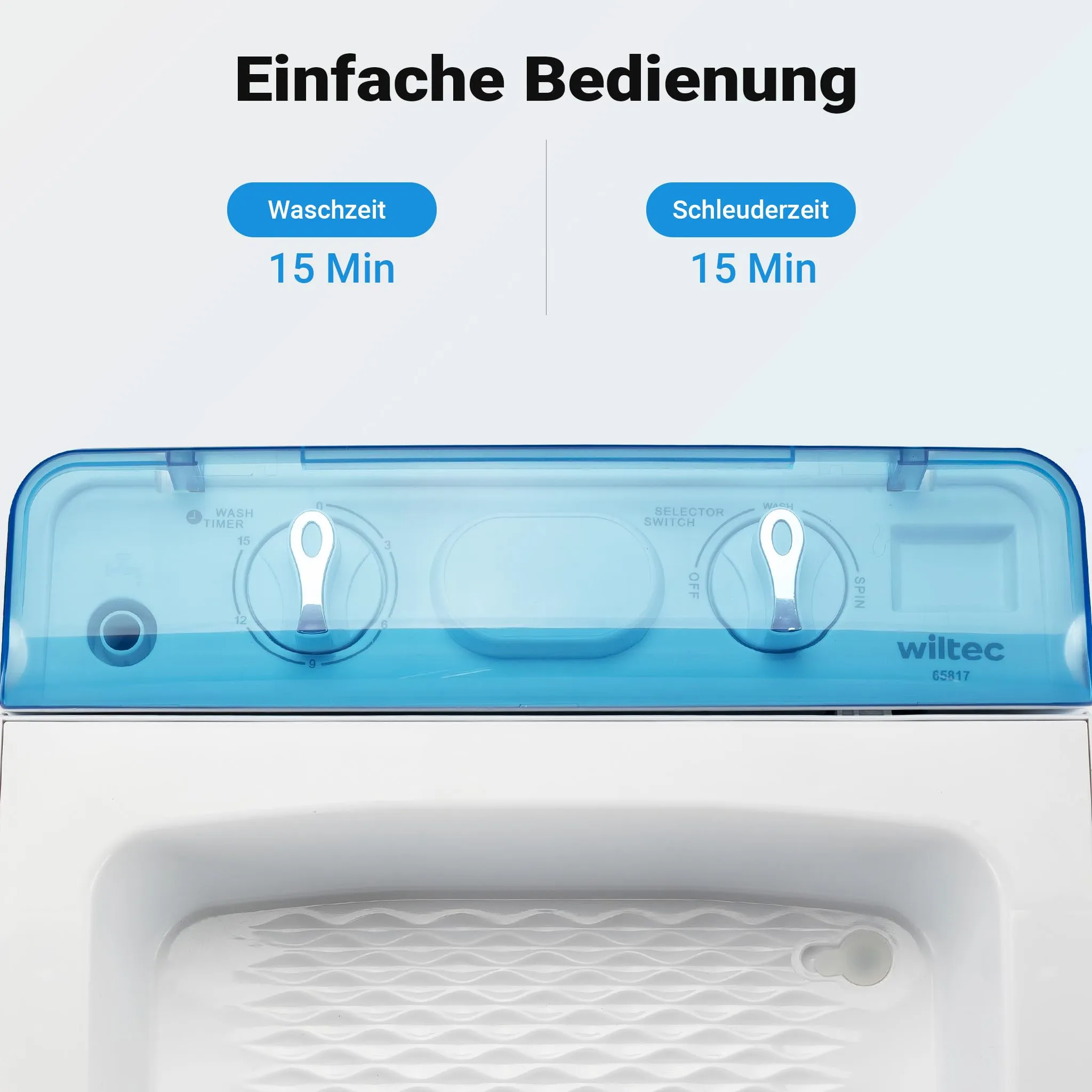 Wiltec Lavatrice da campeggio fino a 6,0 kg 280 W, mini lavatrice portatile 37 x 38 x 66 cm per lavaggio e centrifuga, ideale in viaggio, con timer - immagine 5