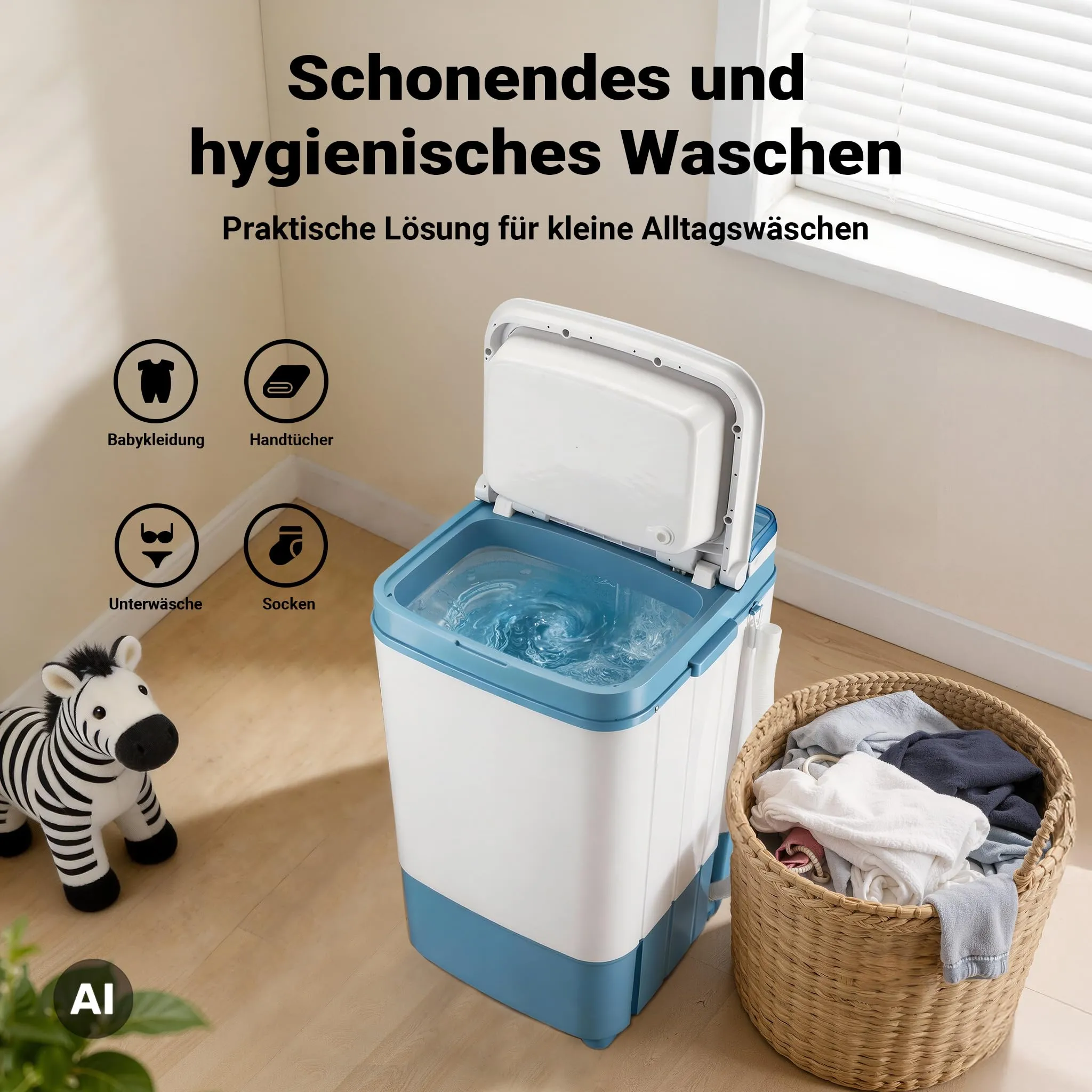 Wiltec Lavatrice da campeggio fino a 6,0 kg 280 W, mini lavatrice portatile 37 x 38 x 66 cm per lavaggio e centrifuga, ideale in viaggio, con timer - immagine 7